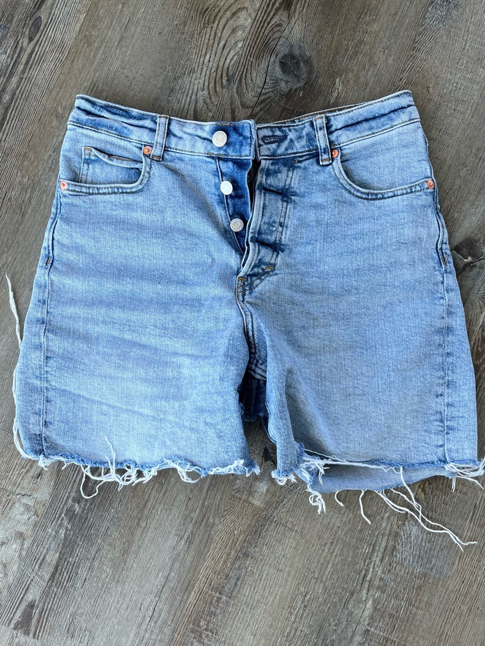 Garage Light Blue Button-Fly Denim Shorts